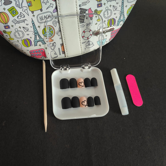 Evergreen heart press on nails with glue and buffer