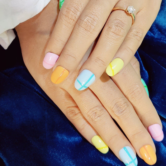 Multi Color Pestal Press On Nails