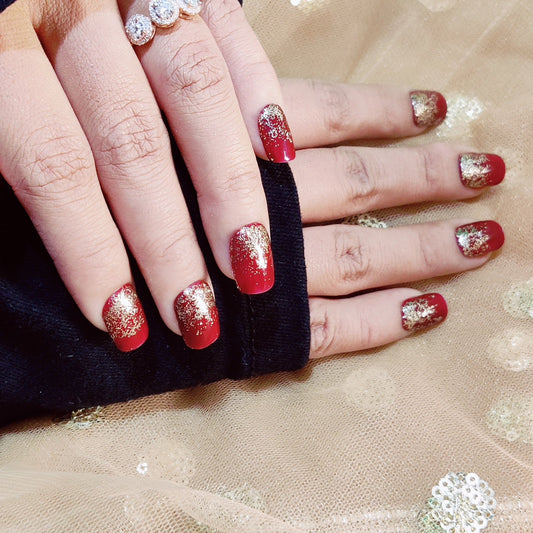 Red-Golden Glitter Ombre Press On Nails