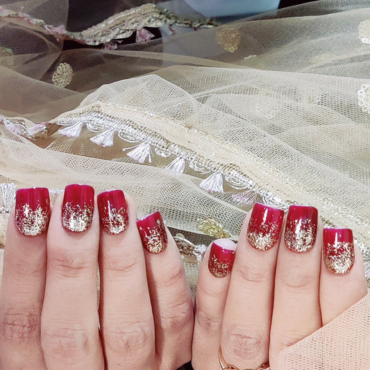 Red-Golden Glitter Ombre Press On Nails 1